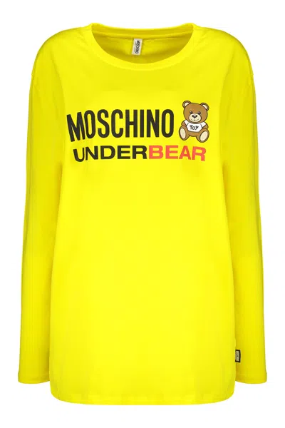 Moschino Long Sleeve Cotton T-shirt In Yellow