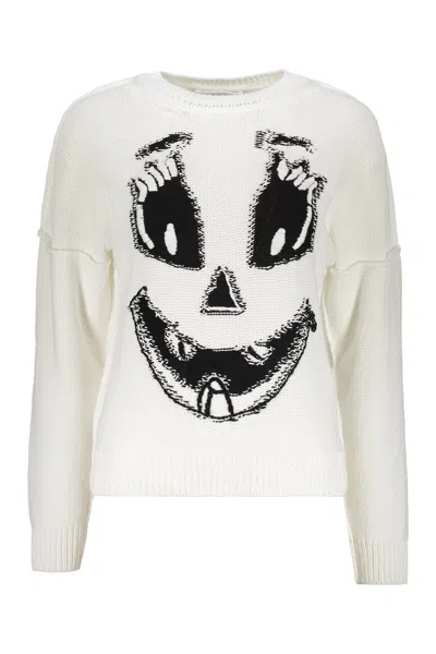 Moschino Long Sleeve Crew-neck Sweater In White