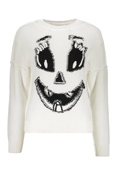 Moschino Long Sleeve Crew-neck Sweater In White