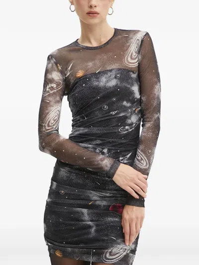 Moschino Long-sleeve Graphic Dress In Black