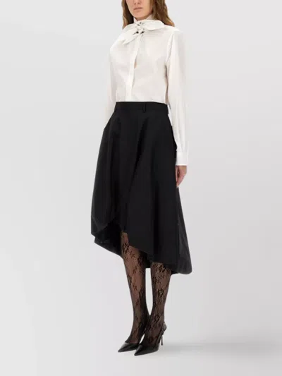 Moschino Long Sleeve High Collar Bow Shirt In White