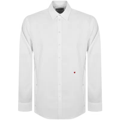 Moschino Heart-embroidered Cotton-blend Shirt In White