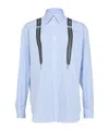 Moschino Couture Light Blue Cotton Striped Shirt With Decorative Straps In Blue