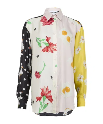 Moschino Oversized Mixed Print French Collar Long Sleeves In Multicolor