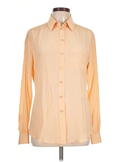 Pre-owned Moschino Long Sleeve Silk Top Tan Color Block Pattern Collared Neckline Tops