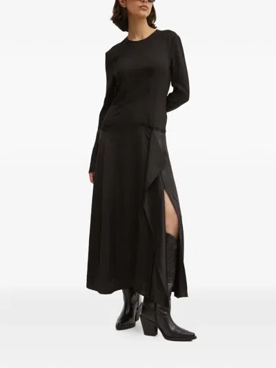 Moschino Long-sleeve Split Midi Dress In Black