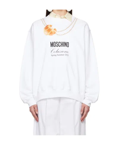 Moschino Logo Printed Cotton Sweatshirt In White