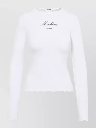 Moschino Long Sleeve T Shirt Scalloped Hem In White