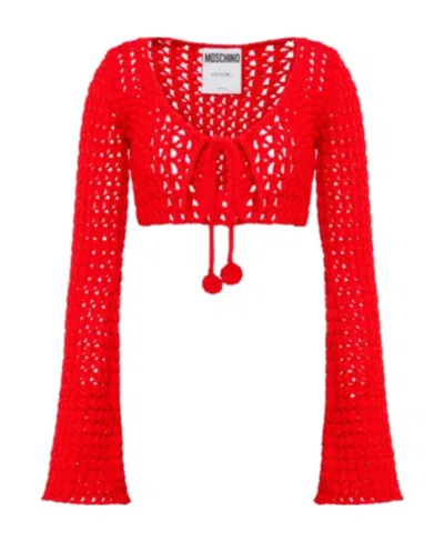 Moschino Long Sleeve T-shirt With Trumpet Sleeves In Red