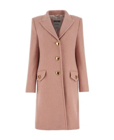 Moschino Structured Wool Blend Coat With Flap Pockets In Pink