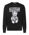 Moschino Teddy Print Cotton Crewneck Sweatshirt In Black
