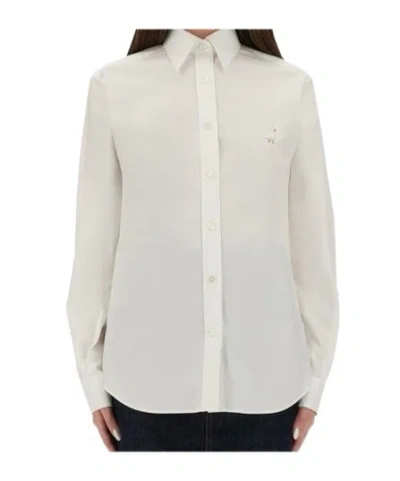 Moschino Long-sleeved Curved Hem Shirt In White
