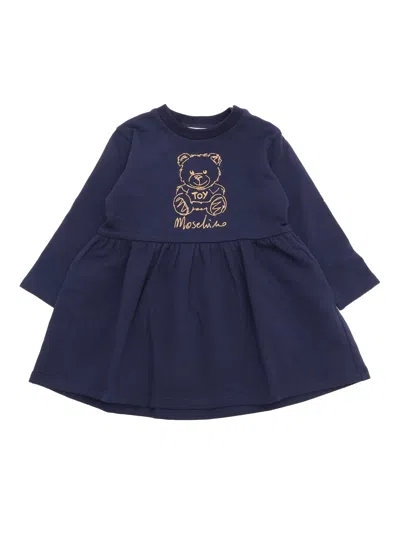 Moschino Babies' Long Sleeved Dress In Blue