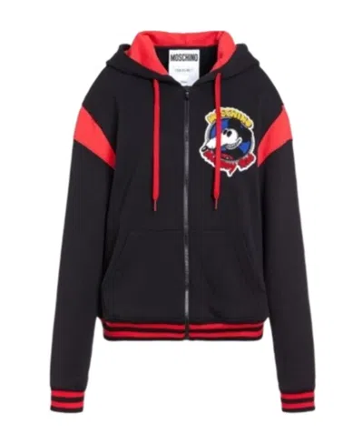 Moschino Long-sleeved Hooded Casual Jacket In Black