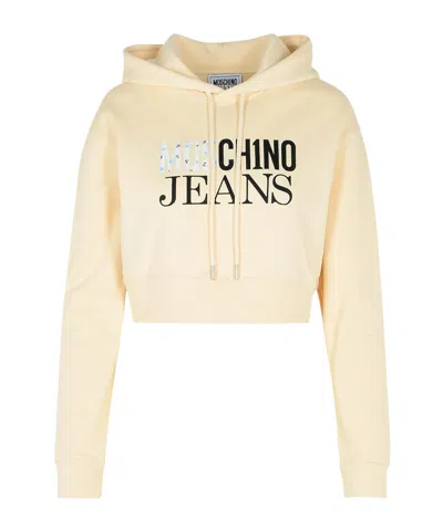 Moschino Long-sleeved Hooded Hoodie In Nude