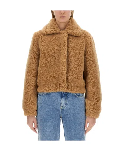 Moschino Long-sleeved Lapel Jacket In Brown