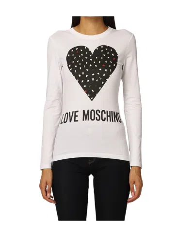 Moschino Long Sleeved Logo Print T-shirt In White