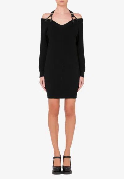 Moschino Long-sleeved Mini Wool Dress In Black