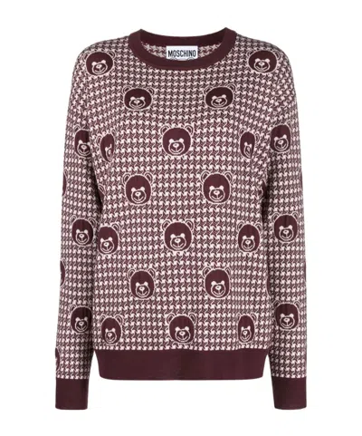 Moschino Long-sleeved Pattern Sweater In Red