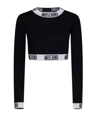Moschino Long-sleeved Round Neck Sweater In Black