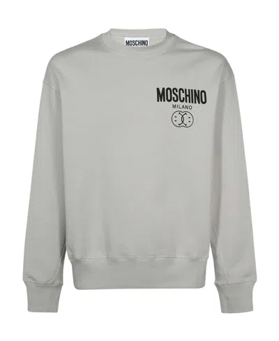 Moschino Long-sleeved Round-neck Sweater In Gray