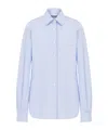 Moschino Striped Poplin Shirt Goose Embroidery In Blue