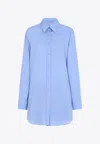Moschino Cotton Shirt With Chest Pocket And Elastic Waistband In Blue