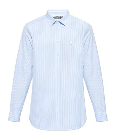 Moschino Striped Long-sleeved Shirt In Clear Blue