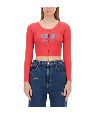 Moschino Long-sleeved Short Cardigan In Red