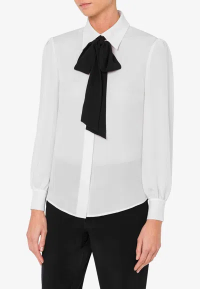 MOSCHINO LONG-SLEEVED SILK BOW SHIRT