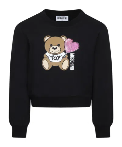 Moschino Kids' Black Sweatshirt For Girl With Teddy Bear