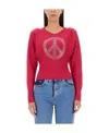 Moschino Peace Symbol Embellished Knitwear With Long Sleeves In Red
