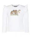 Moschino Ivory T-shirt For Girl With Lying Teddy Bear And Hearts In White