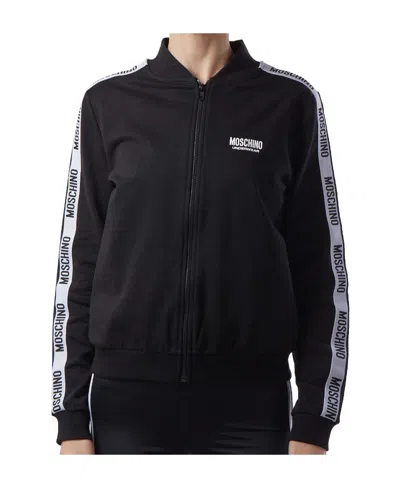 Moschino Long-sleeved Zipper Sweater In Black
