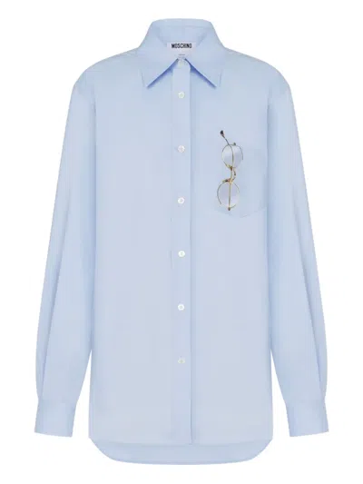 Moschino Collared Shirt Long Sleeves Chest Pocket Cuffs In Blue