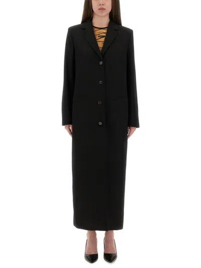 Moschino Long Tailored Coat With Notched Lapel In Black