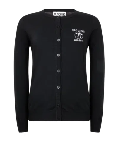 Moschino Long-sleeved Knitted Cardigan In Black