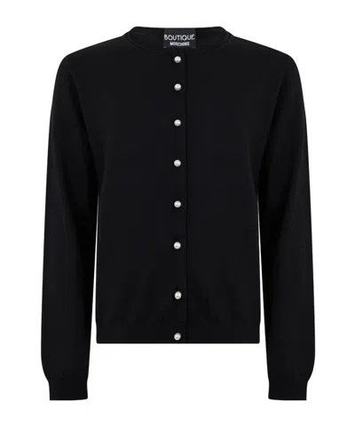 Moschino Long-sleeved Knitted Cardigan In Black
