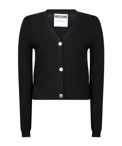 Moschino Long-sleeved Knitted Cardigan In Black