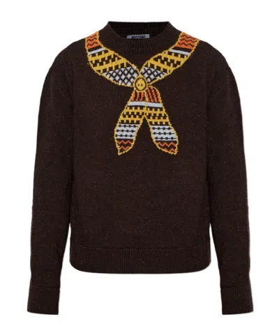 Moschino Inlaid Wool-and-silk Blend Sweater In Brown