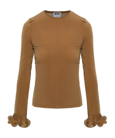 Moschino Ruffled-cuff Long-sleeve Top In Multi