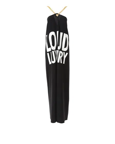 Moschino Loud Luruxy Printed Chain-halterneck Maxi Dress In Black