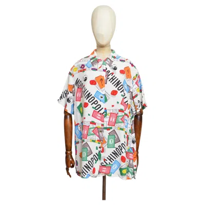 Pre-owned Moschino Loud Vintage 1990s  Colourful Pattern Monopoly Print Hawaiian Shirt L-xl In Gray