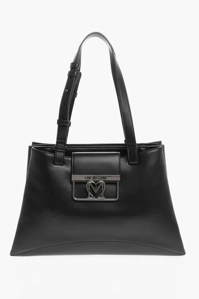 Moschino Love 3 Compartment Faux Leather Tote Bag In Black
