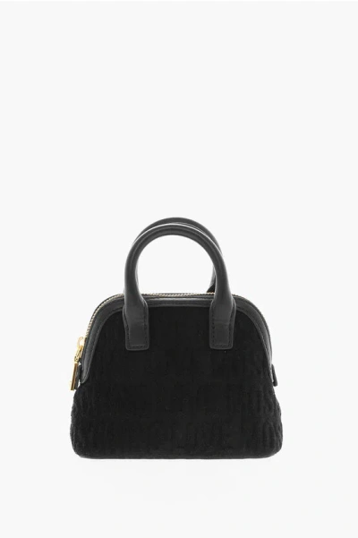 Moschino Love All Over Logo Embossed Terry Mini Bag In Blue