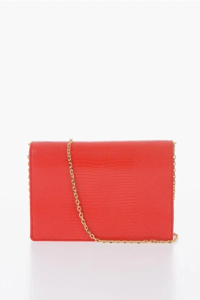 Moschino Love Croco-effect Faux Leather Lizard Bag With Golden Chain In Brown