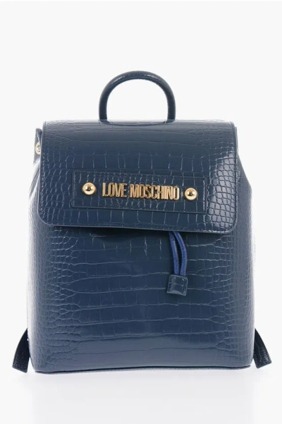 Moschino Love Crocodile Effect Faux Leather Backpack In Burgundy