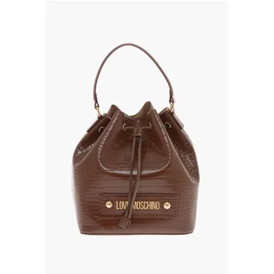 Moschino Love Crocodile Effect Faux Leather Bucket Bag With Maxi Women's Logo