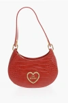 Moschino Love Crocodile Effect Faux Leather Hobo Bag With Golden Hear