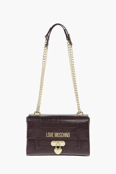 Moschino Love Crocodile Printed Faux Leather Crossbody Bag In Purple